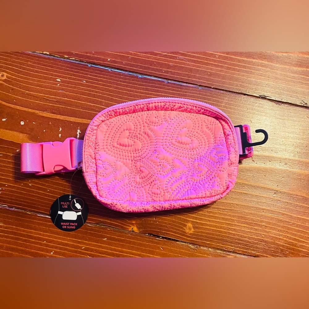 Waist or Sling bag pink quilted hearts